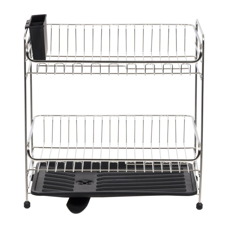 IRIS 2 Tier Stainless Steel Dish Rack with Plastic Drain, 2 of 12