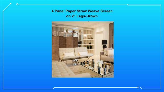 4 Panel Paper Straw Weave Screen on Legs - Ore International, 2 of 5, play video