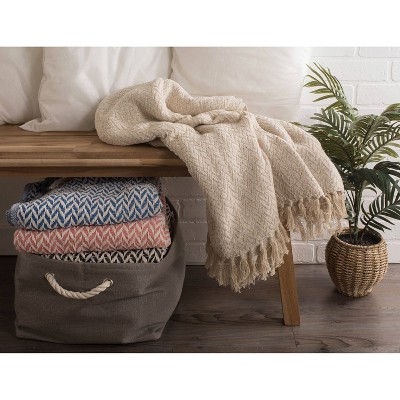 Blush Pink Cotton Zigzag Patterned Reversible Throw Blanket