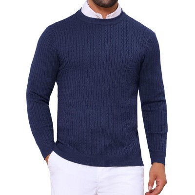 INSPIRE CHIC Men's Slim Fit Crew Neck Long Sleeve Soft Twist Textured Cable Knit Pullover Sweater