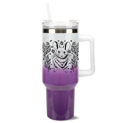 Elanze Designs 40 Ounce Ombre Travel Tumbler With Straw and Lid Stainless Steel Double Wall Insulated Charming Springtime Mouse White and Purple