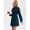 INSPIRE CHIC Women's Denim Button Up Collar Long Sleeve A-Line Above The Knee Length Jean Dresses - 2 of 4
