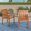 Set of 2 Rustic Acacia Wood Outdoor Dining Chairs, Teak Finish with Slat Panel Design, Weather-Resistant & Stylish Seating-Coolbibila - 3 of 4