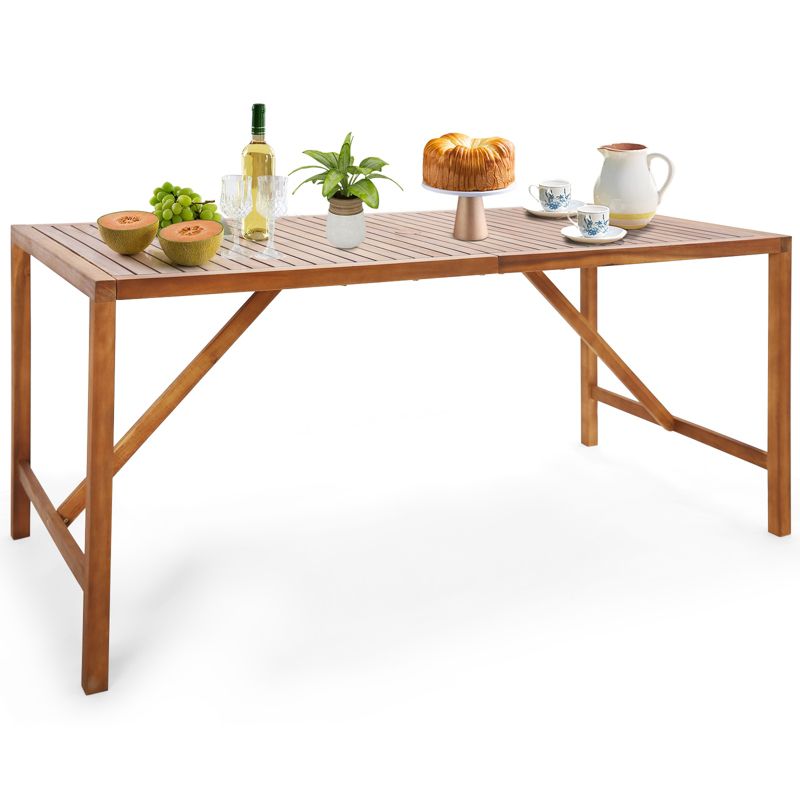 Tangkula Rectangle Acacia Wood Dining Table Spacious Slatted Top Up to 6 Patio, 4 of 6
