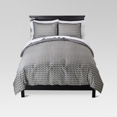 Gray Chevron Herringbone Duvet Cover Set Full Queen 3pc