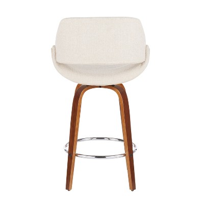 Set of 2 Cream Fabric Walnut Swivel Counter Stools