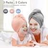 Women 3 PC Microfiber Hair Towel Wrap Ultra Absorbent Hair Turbans for Curly, Long & Thick Hair (Blue,Grey,Pink) - 2 of 4