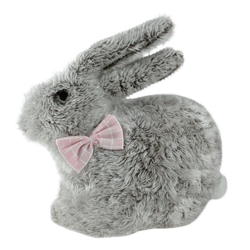 Northlight 8" Plush Rabbit with Bow Tie Easter Decoration - Gray/Pink, 1 of 4