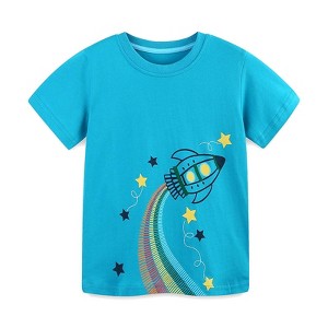 MyKids-USA Summer Boys’ Rocket and Stars Cartoon Pattern T-shirt in European and American Style - 1 of 4