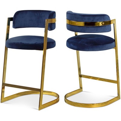 Meridian Furniture,Stephanie Navy Velvet Stool, Set of 2