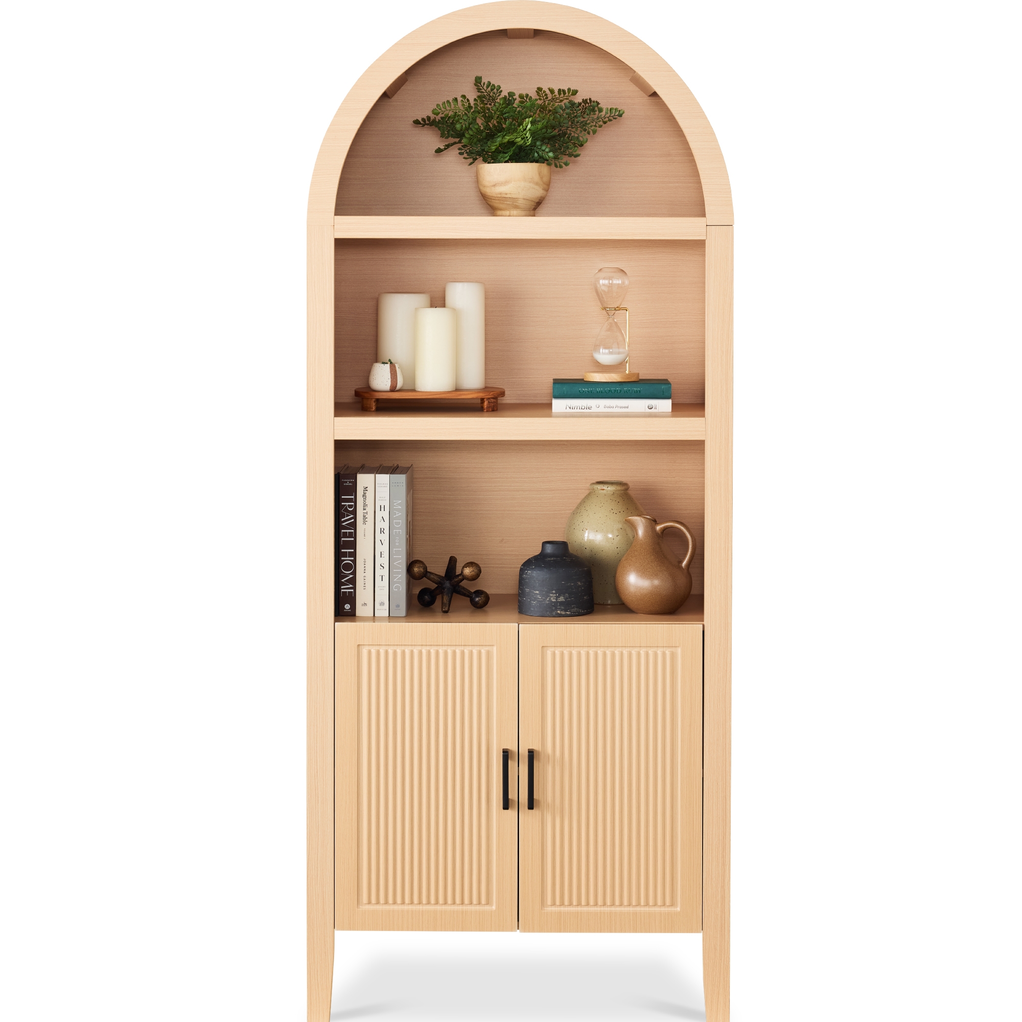 Best Choice Products 72" Tall Arched Pantry Cabinet w/ Doors, 5-Tier Storage Cabinet w/Adjustable Shelves - Natural Oak