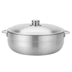 Alpine Cuisine AI-6928-11 11 Quart Aluminum Nonstick Caldero Pot with Aluminum Lid and Carrying Handles for Mouthwatering Apps, Stews, & More, Silver