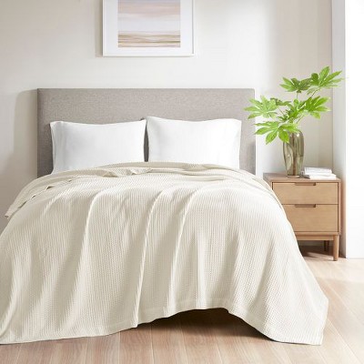 Sapphtopaz Waffle Weave Cotton Blanket, Ultra Soft Breathable Throw Blanket, 90"W x 90"L Cooling Blankets for Bed, Full/Queen Blanket