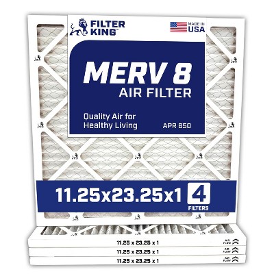 Filter King 11.25x23.25x1 Air Filter | 4-PACK | MERV 8 HVAC Pleated A/C Furnace Filters | MADE IN USA | Actual Size: 11.25 x 23.25 x .75"
