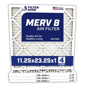 Filter King 11.25x23.25x1 Air Filter | 4-PACK | MERV 8 HVAC Pleated A/C Furnace Filters | MADE IN USA | Actual Size: 11.25 x 23.25 x .75" - 1 of 4