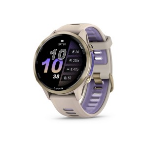 Garmin Forerunner 970 Soft Gold Titanium with French Gray Case and French Gray/Translucent Indigo Band - 1 of 4