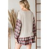 Slickblue Women's Stylish Sweater Top, Color Block Plaid Pocket & Sleeves, Contrast Stitch Neck, Coral/Rust, Size S-L - 4 of 4