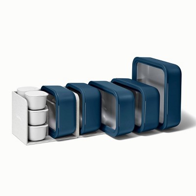 Caraway Home 17pc Food Storage Set Navy: Ceramic-Coated Glass Containers, Oven & Microwave Safe, 1 Year Warranty