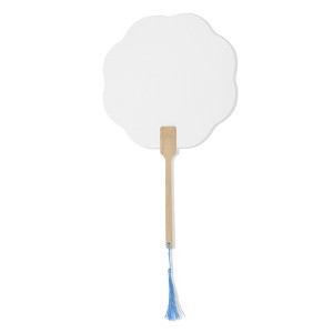 Unique Bargains Portable Double-Sided Long Handle Round Xuan Paper Folding Fan 1Pc - 1 of 4