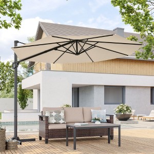 Sonkuki 10 FT Patio Cantilever Umbrella, Outdoor Round Offset Sturdy Umbrellas 360° Rotation - 1 of 4