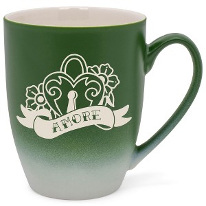 100 North Floral Heart 10 Ounce Green and White Two Toned Ombre, Comfortably Fits Your Hands, Ceramic Tea Coffee Cup Mug, Amore - 1 of 1