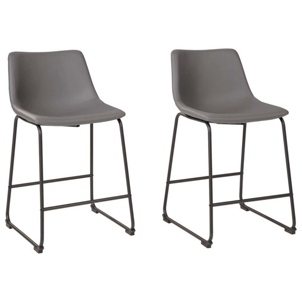 Signature Design by Ashley Centiar 24  Counter Height Modern Bucket Barstool Set of 2  Gray