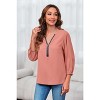 Imily Bela Womens V-Neck Lantern Sleeve Blouse Zipper Design Loose Casual Top Shirts - 3 of 4