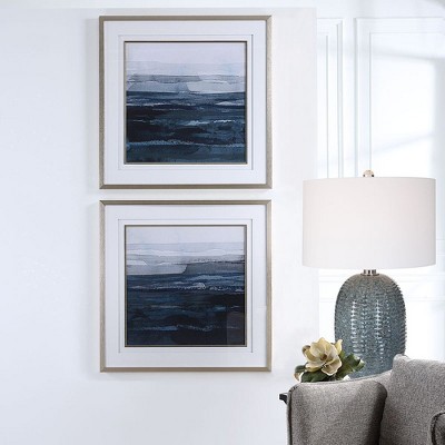 Rising Blue Abstract Framed Print Set, 34" x 34"
