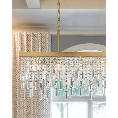 Antique Gold Rectangular Crystal 6-Light Chandelier
