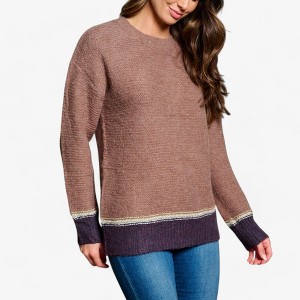 Amaryllis Women's Textured Knit Sweater Crewneck Long Sleeves Colorblock Cuffs Ribbed Hem Casual Pullover for Everyday Wear - 1 of 4