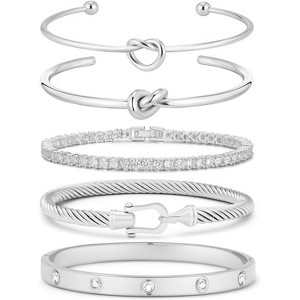 18K Gold Plated Love Bangle Bracelet Stack Cuff Jewelry Set for Women with Gift Box, Elegant Design - 1 of 4