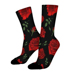Roses With Leaves Women Printed Crew Socks Funny Funky Socks Soft Polyester Novelty Gifts for Artists Men - 1 of 1