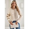 I AM A FASHION JUNKY Khaki Cable Knit Colorblock Crew Neck Drop Shoulder Sweater - 3 of 4