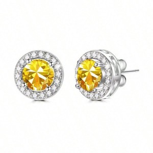 Sterling Silver Halo Earrings with 12 Birthstone Crystals Gift for Anniversary, Birthday, Wedding, Christmas - 1 of 4