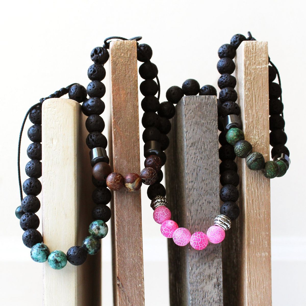 Plantlife Aromatherapy Bracelet - Adjustable Brown Agate & Lava Rock, Natural Stone Jewelry for Essential Oil Diffusion & Wellness - thumbnail 2