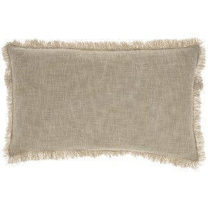 HomeRoots 14" X 24" Taupe Cotton Lumbar Throw Pillow with Fringe - 1 of 4