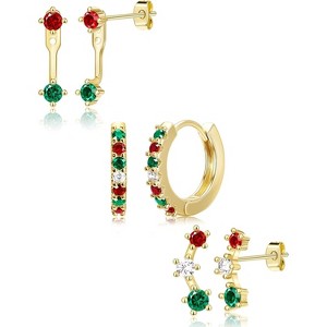 Gold Plated Huggie Earrings Stack - 3-Pair Hoop Set, Fashion Holiday Gift. - 1 of 4