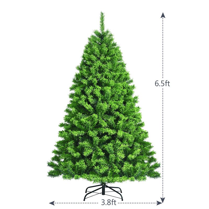 Costway 6.5ft Green Flocked Hinged Artificial Christmas Tree w/ Metal Stand Green, 4 of 11