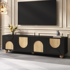 69.6" Modern TV Stand with Arched Doors & Solid Wood Legs, Fits 75 Inch TV for Living Room-3irtyhousy - 1 of 4