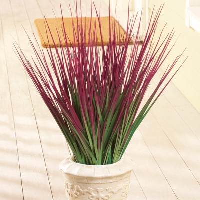 24" Shades of Red Faux Grass Bushes Set for Outdoor Summer Decor