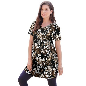 Roaman's Women's Plus Size Ultimate Short Sleeve V Neck Tunic - 1 of 4