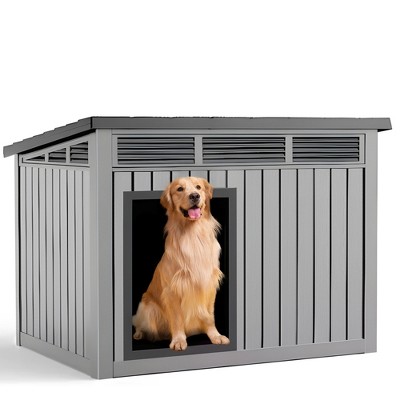 Bencmate Pet Crates and Houses Easy Assembly Open Roof Cleaning Slanted Weather Resistant for Indoor Outdoor Use, Brown, 32.2"*25.12"*24.13"