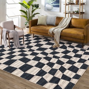 Geometric Area Rug Washable Rugs, Farmhouse Living Room Rugs for Bedroom, Contemporary Low Pile Non-Slip Rug - 1 of 4