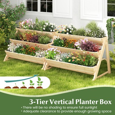 Natural Fir Wood 3-Tier Raised Garden Bed with Storage Shelf
