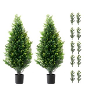 VEVOR Artificial Cedar Topiary Tree, 36 inch Tall (2 Pieces), with Extra Leaves & Pot Faux Evergreen Fake Pine Cypress Trees Plant, Green - 1 of 4