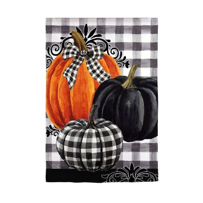 Evergreen Pumpkin Check Garden Suede Flag