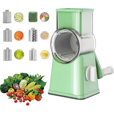 Attop Rotary cheese grater, 6 in 1, with 6 choppers Food chopper with dicing blade and stainless steel slicing blade, easy to use and clean, green