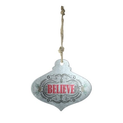 Ganz 14" Silver and Red 'Believe' Onion Wall Hanging Christmas Ornament