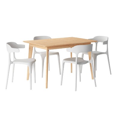 5pc Weinraub Dining Table and Curved Back Resin Chairs Natural/White - Handy Living