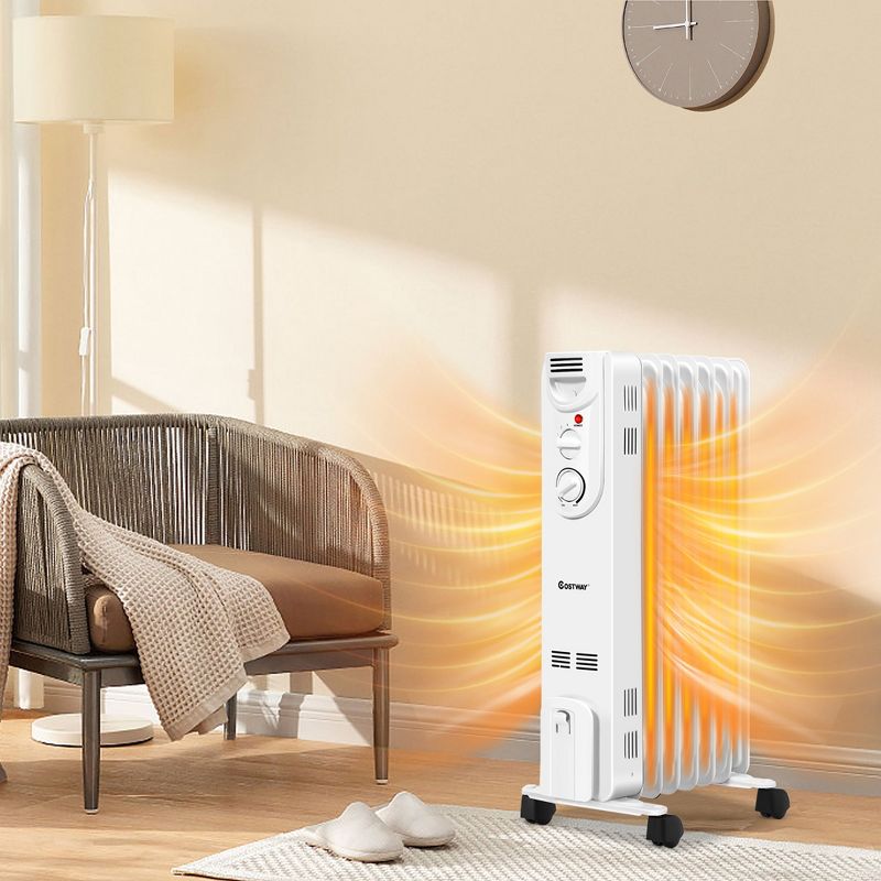 Costway 1500W Electric Indoor Oil Heater W/3 Heat Settings & Safe Protection for Home, 3 of 11